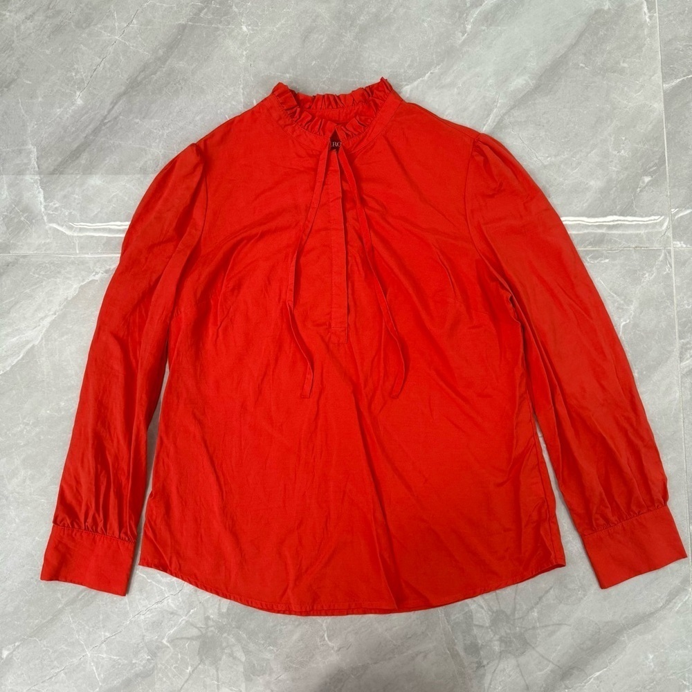 Women’s Merona Target Ruffle Neck Button Tie Long Sleeve Shirt Large